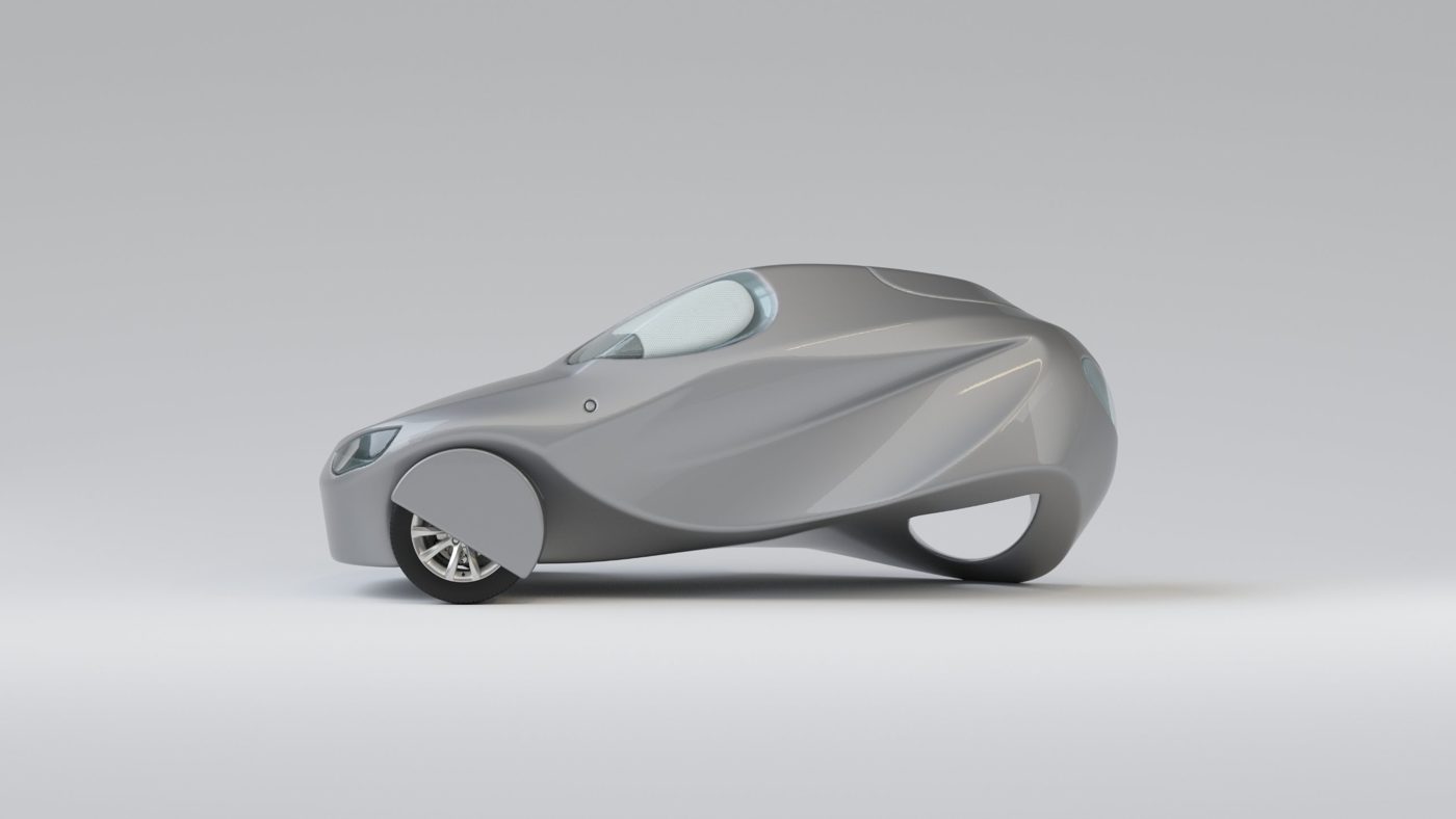 AUVOT study: silver body on one front wheel, the rear arch left open